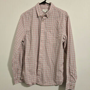 Banana Republic Mens Slim Fit Untucked Sz M Pink Plaid Button Down Casual Preppy